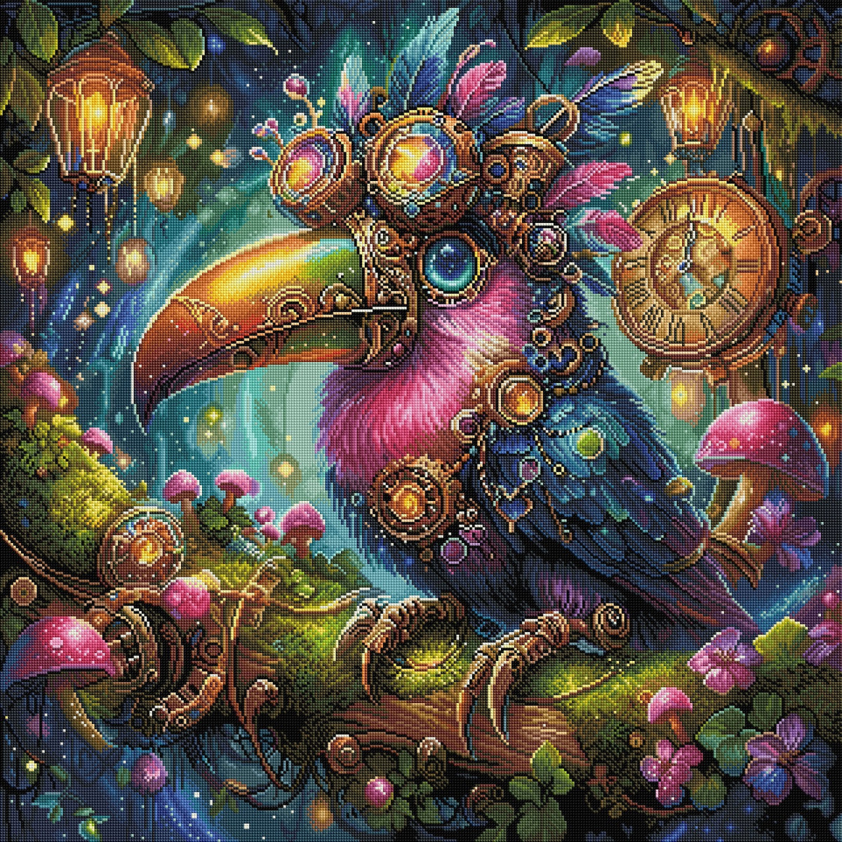 Diamond Painting Bild "Steampunk Tukan" von AI-Artist Sandrietta_ai (Sondersteine-Special) 80x80cm TSS-689