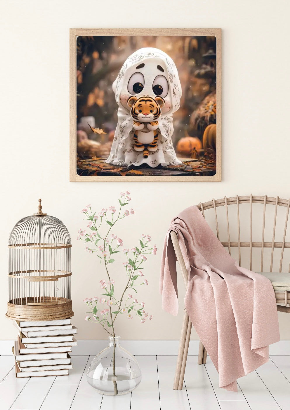 Diamond Painting Bild Halloween "Gespenst Bini mit seinem Kuschelfreund" von Lisa Morgan 50x50cm (Sondersteine-Special) TSS-851