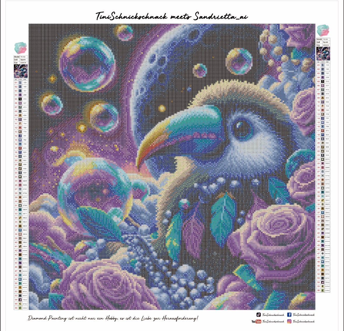 Diamond Painting Bild "Galaxie Bird" von AI-Artist Sandrietta.ai 50x50cm (inkl. Metallic) TSS-822