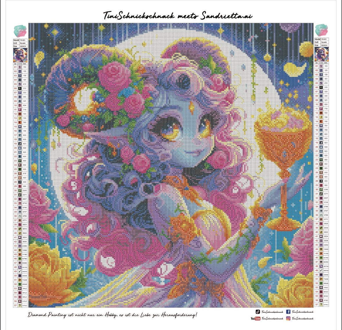 Diamond Painting Bild "Widder 'Woman" von AI-Artist Sandrietta.ai 50x50cm (inkl. Feenstaub) TSS-823