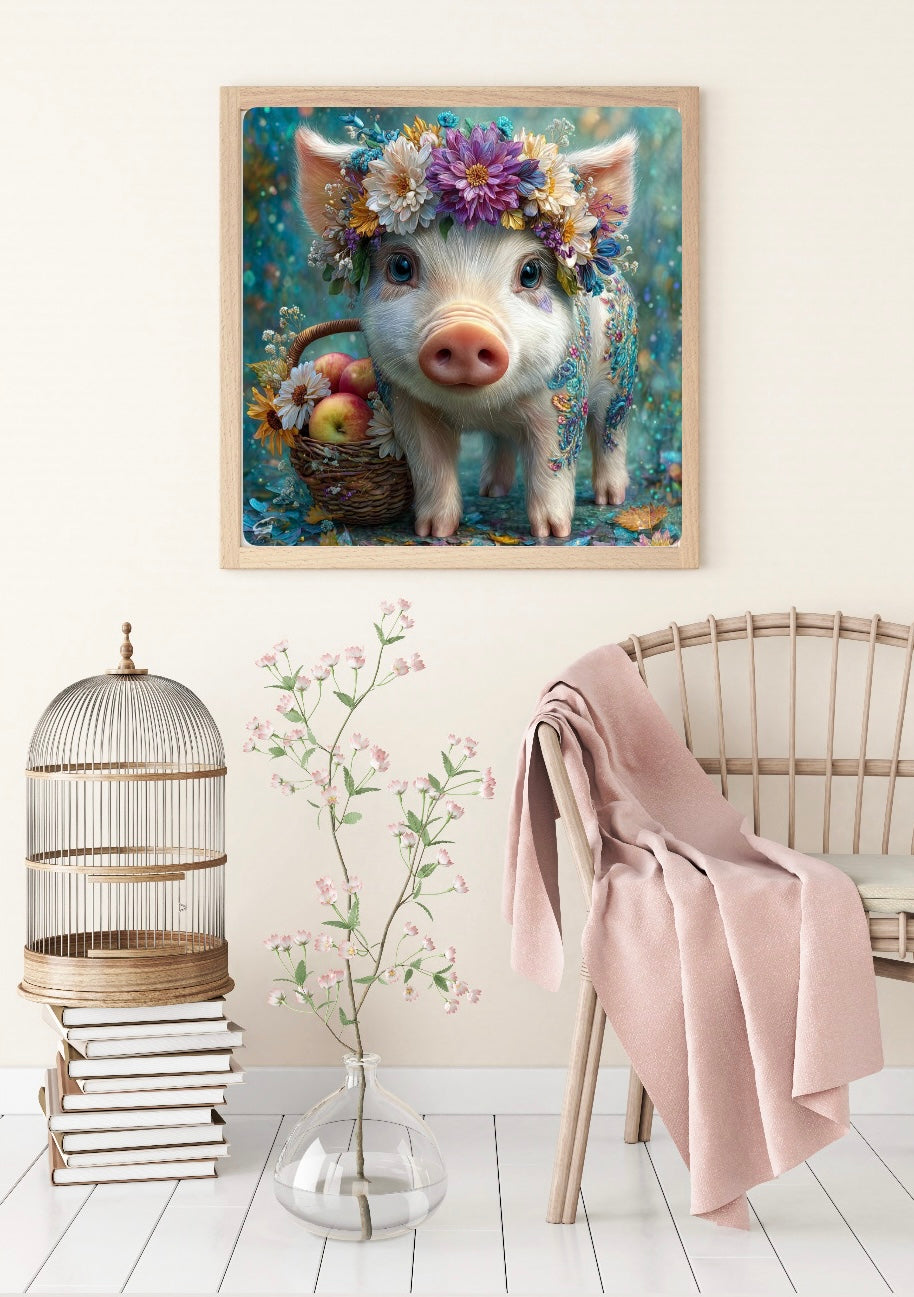 Diamond Painting Bild Schweinchen "Trüffel" von AI-Artist Sandrietta.ai 50x50cm (inkl. Metallic) TSS-792