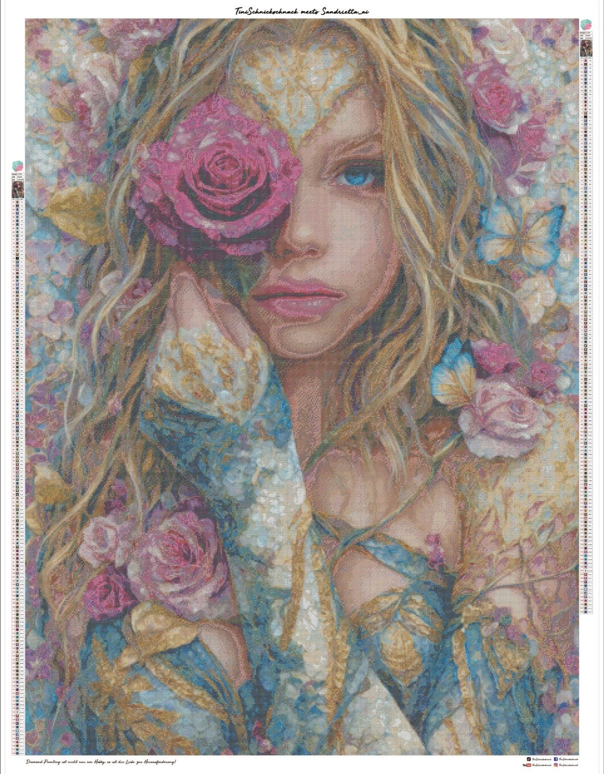 Diamond Painting XXL Bild "Amalia - Göttin der Rose" von AI-Artist Sandrietta_ai (110x146cm) TSS-820