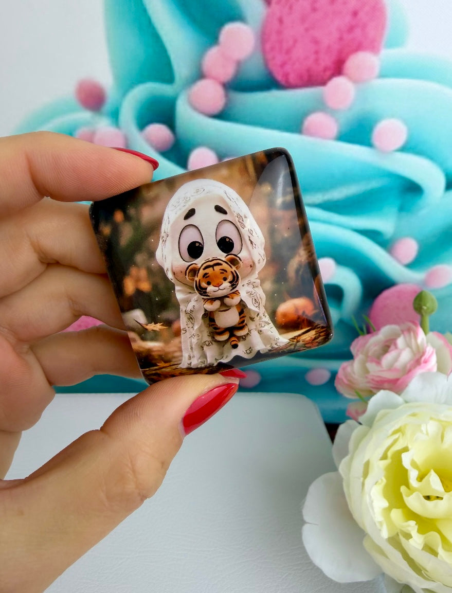 Diamond Painting Cover Minder Halloween "Gespenst Bini mit seinem Kuschelfreund" (CM)