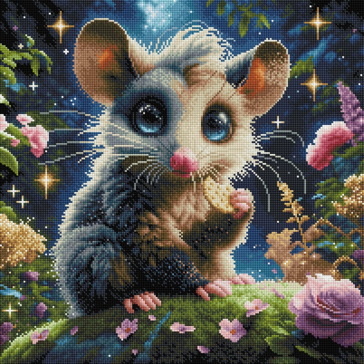 Diamond Painting Bild Opossum "Fietje" von AI-Artist Lexxy.ai 50x50cm (inkl. Feenstaub) TSS-790