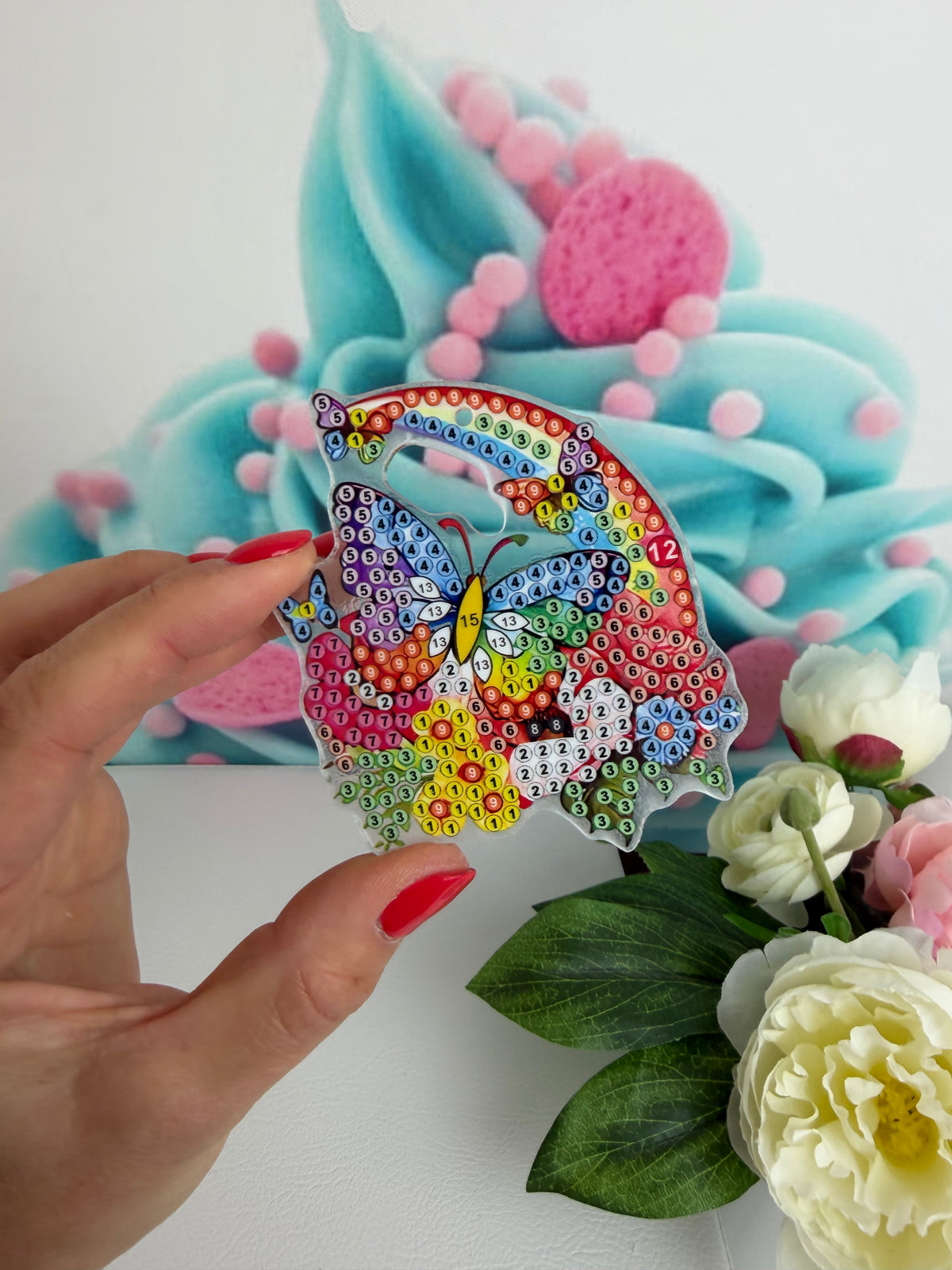 Diamond Painting Schlüsselanhänger "Regenbögen & Schmetterlinge" 5 Stück Anhänger (AH203)