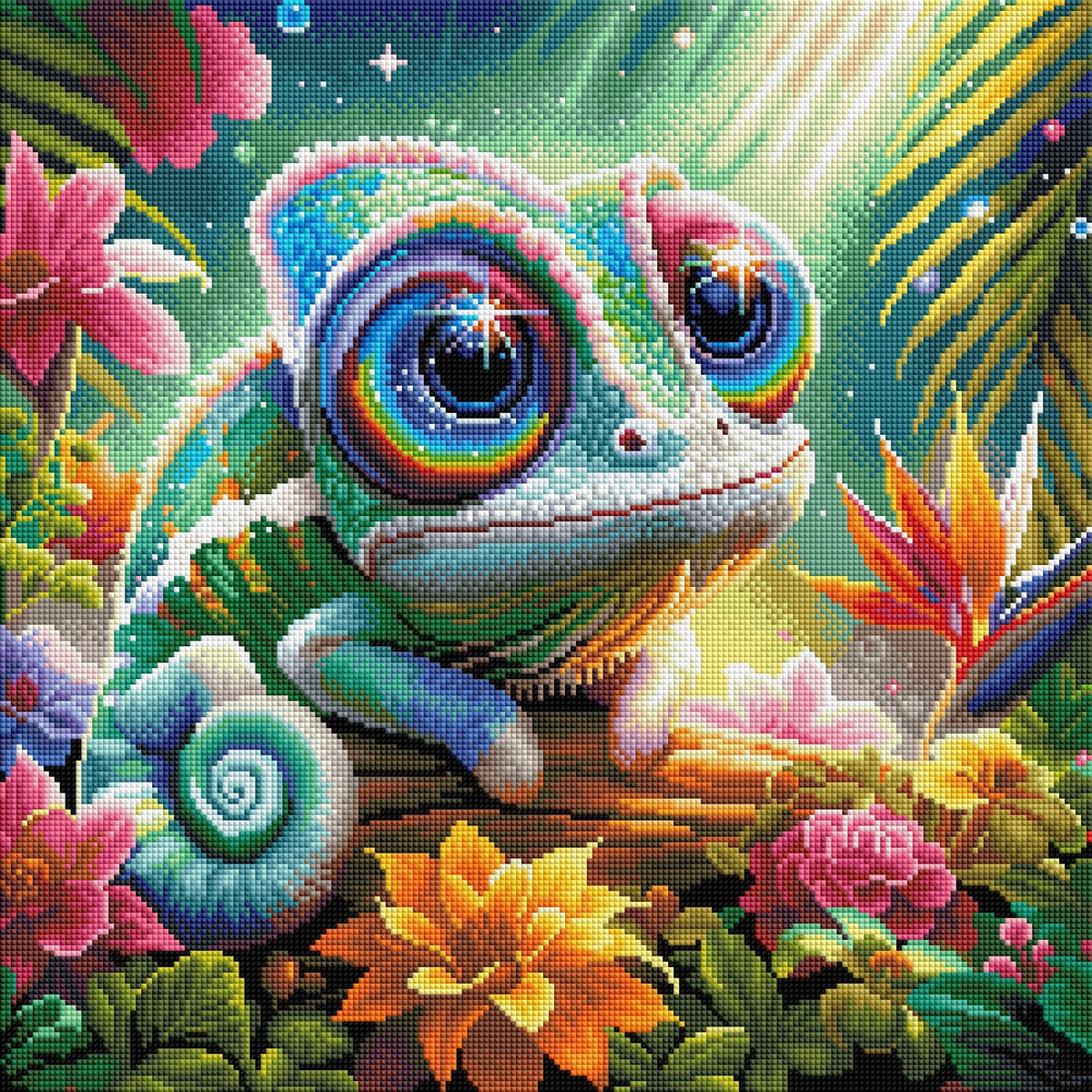 Diamond Painting Bild "Chamäleon Chipsy" von AI-Artist Sandrietta.ai 50x50cm (inkl. Feenstaub) TSS-809