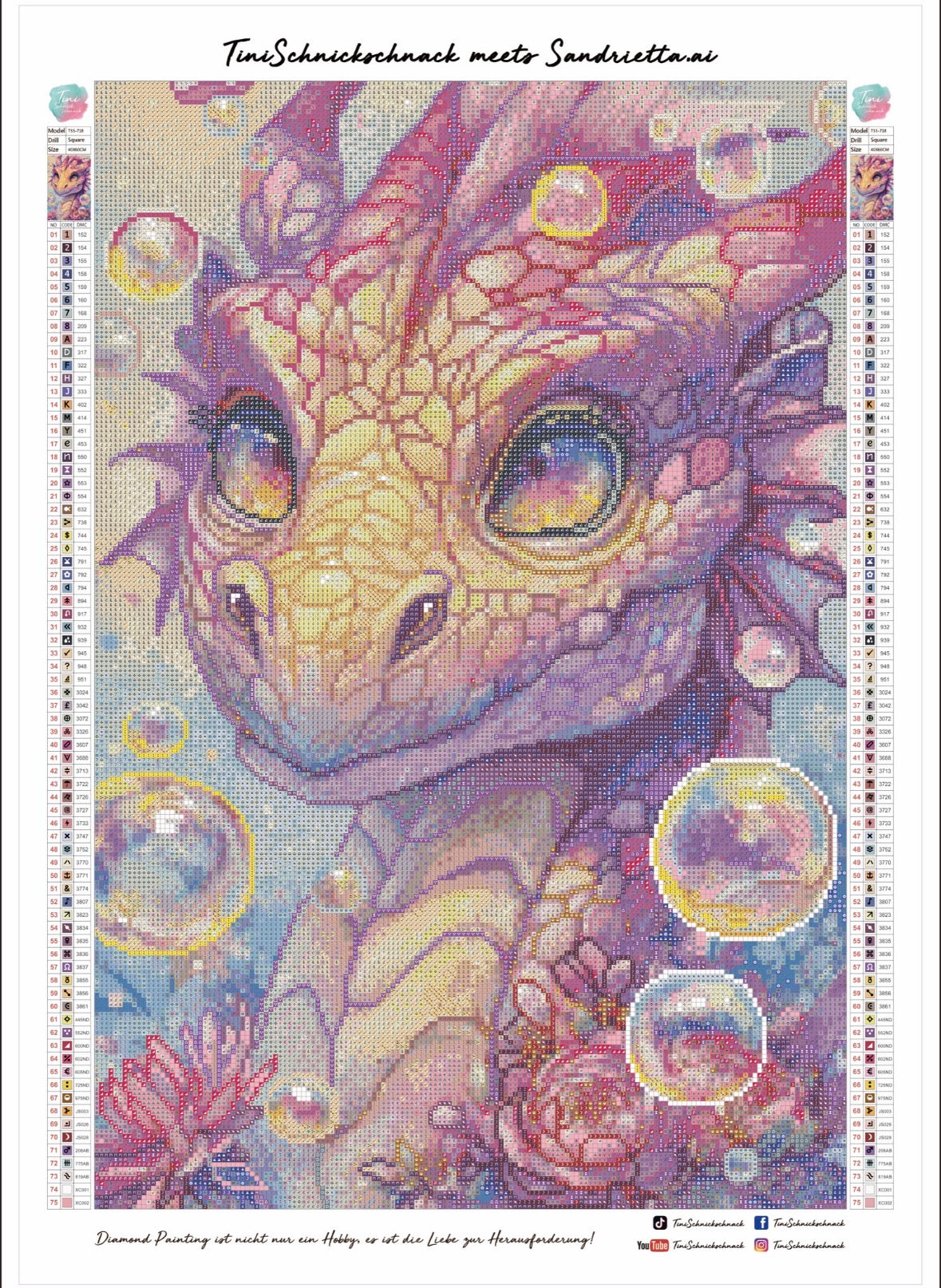 Diamond Painting "Pink Dragon Bubble" von AI-Artist Sandrietta_ai (inkl. Feenstaub) 40x60cm TSS-718