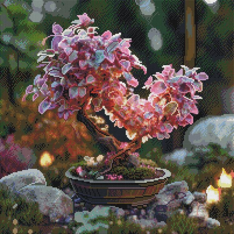 BILD DES TAGES! Diamond Painting Bild "Bonsai Bäumchen" von TiniSchnickschnack 50x50cm (Full Strass) TSS-838 + gratis Überraschungcoverminder