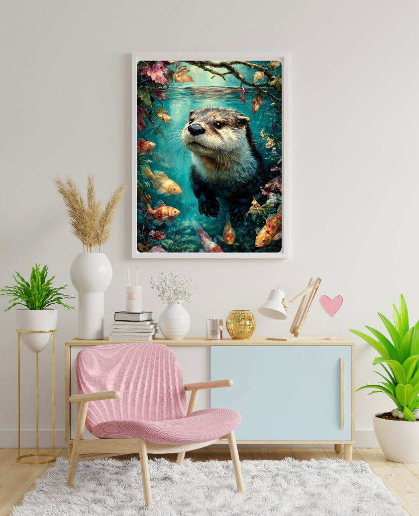 Diamond Painting Bild "Otterglück im Goldfischteich" von AI-Artist Sandrietta_ai (inkl. Feenstaub) 40x50cm TSS-742