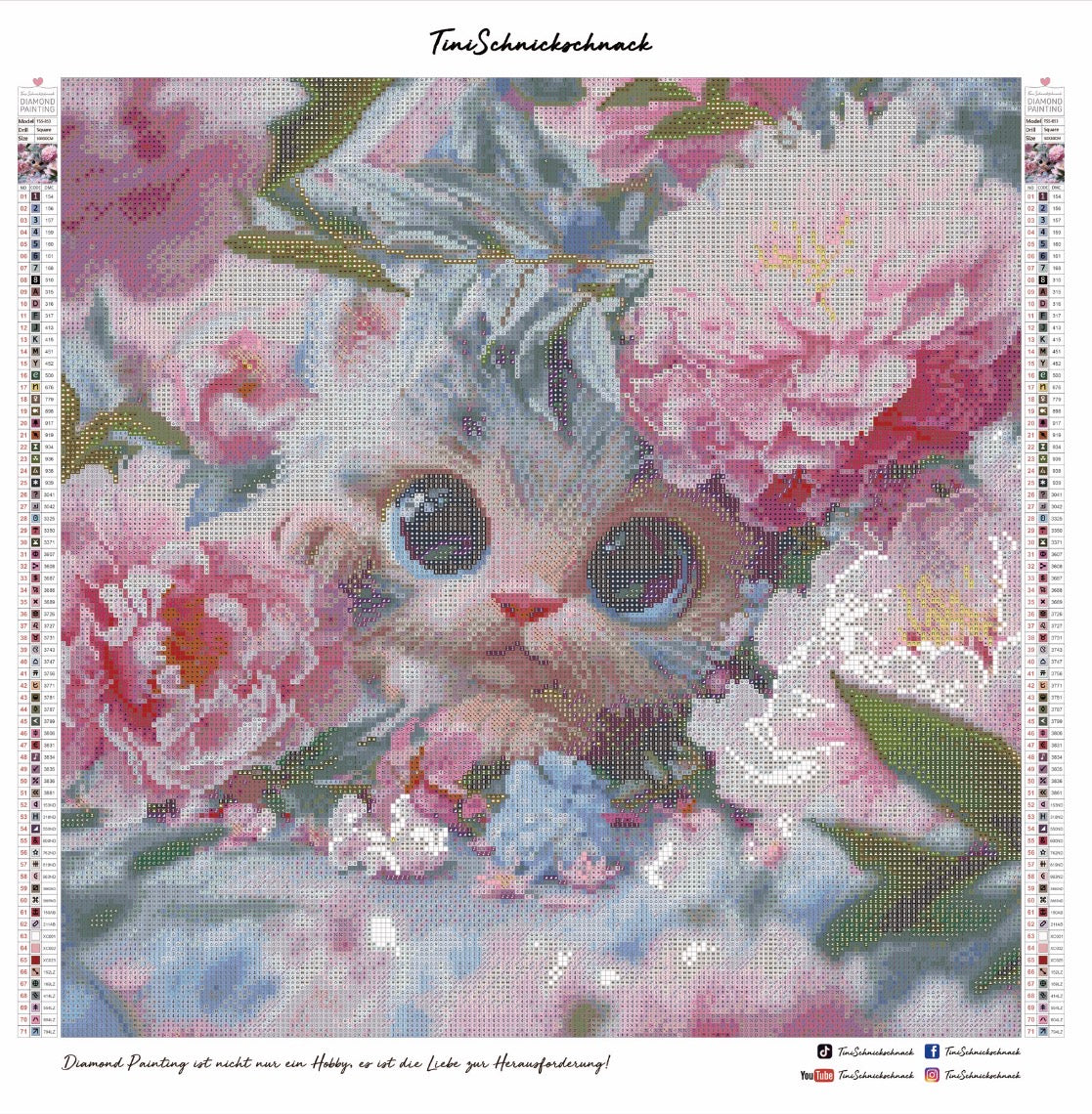Diamond Painting Bild "Pfingstrosen-Kätzchen" von TiniSchnickschnack 50x50cm (Sondersteine-Special) TSS-853