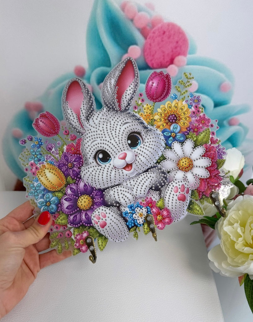 Diamond Painting Oster Schlüsselbrett "Frühlingshasi" 24,0x21,0cm (AH517)