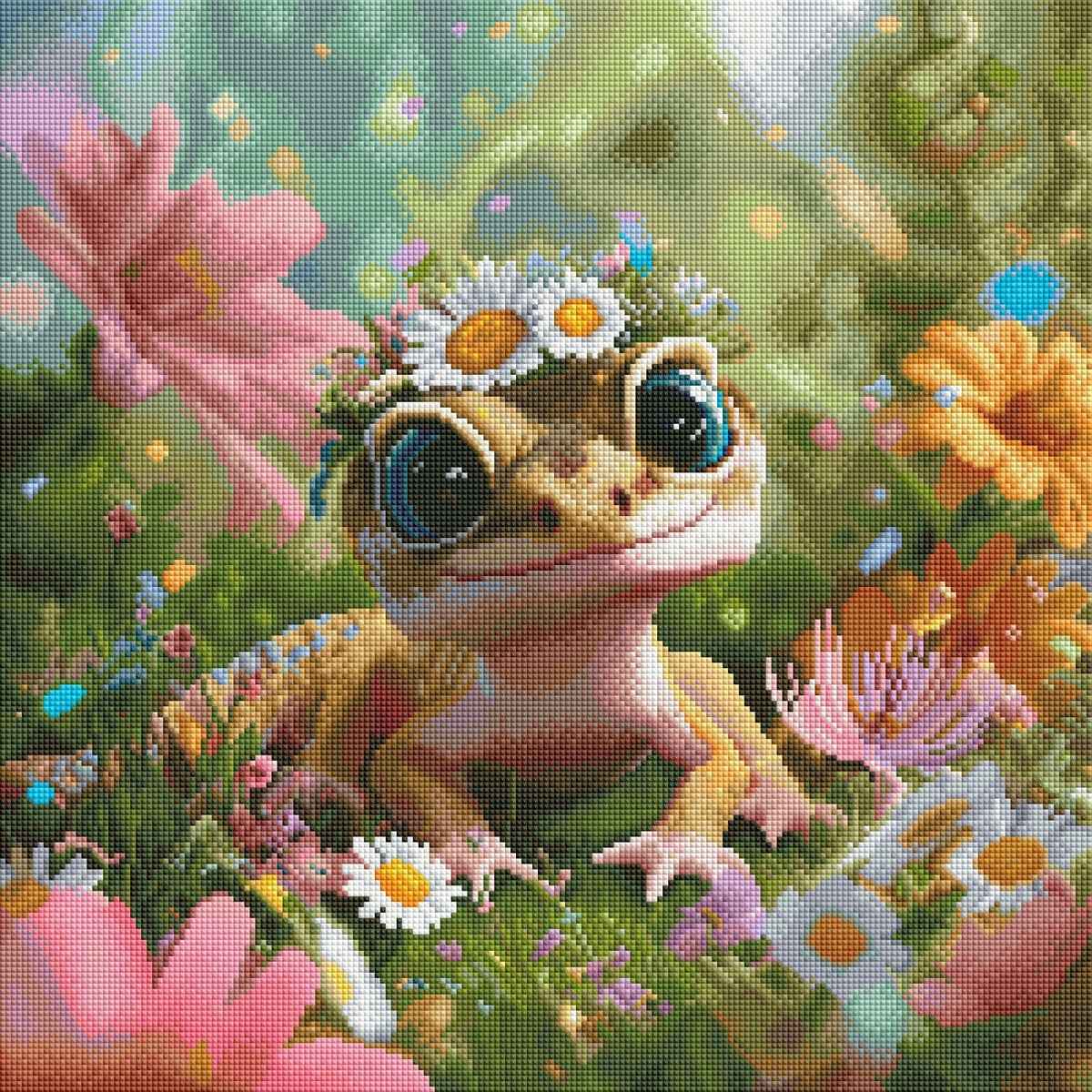 Diamond Painting Bild "Echse auf der Blumenwiese" von TiniSchnickschnack 50x50cm (inkl. Feenstaubsteinen) TSS-854