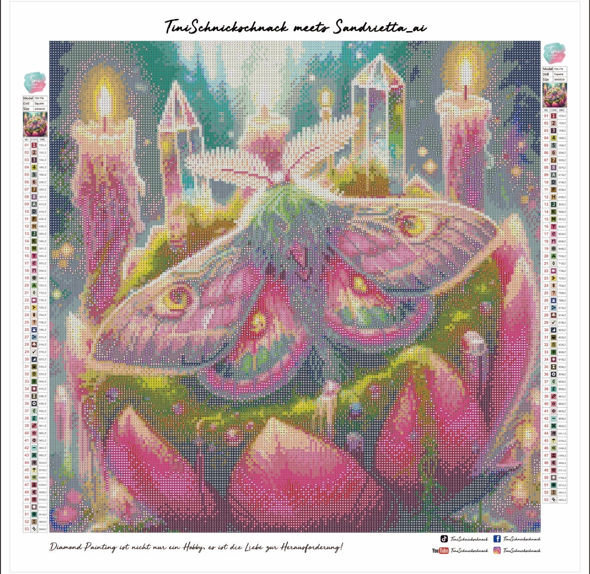 Diamond Painting Bild „Motte im Kerzenschein" von AI-Artist Sandrietta.ai 50x50cm (Full Strass) TSS-776