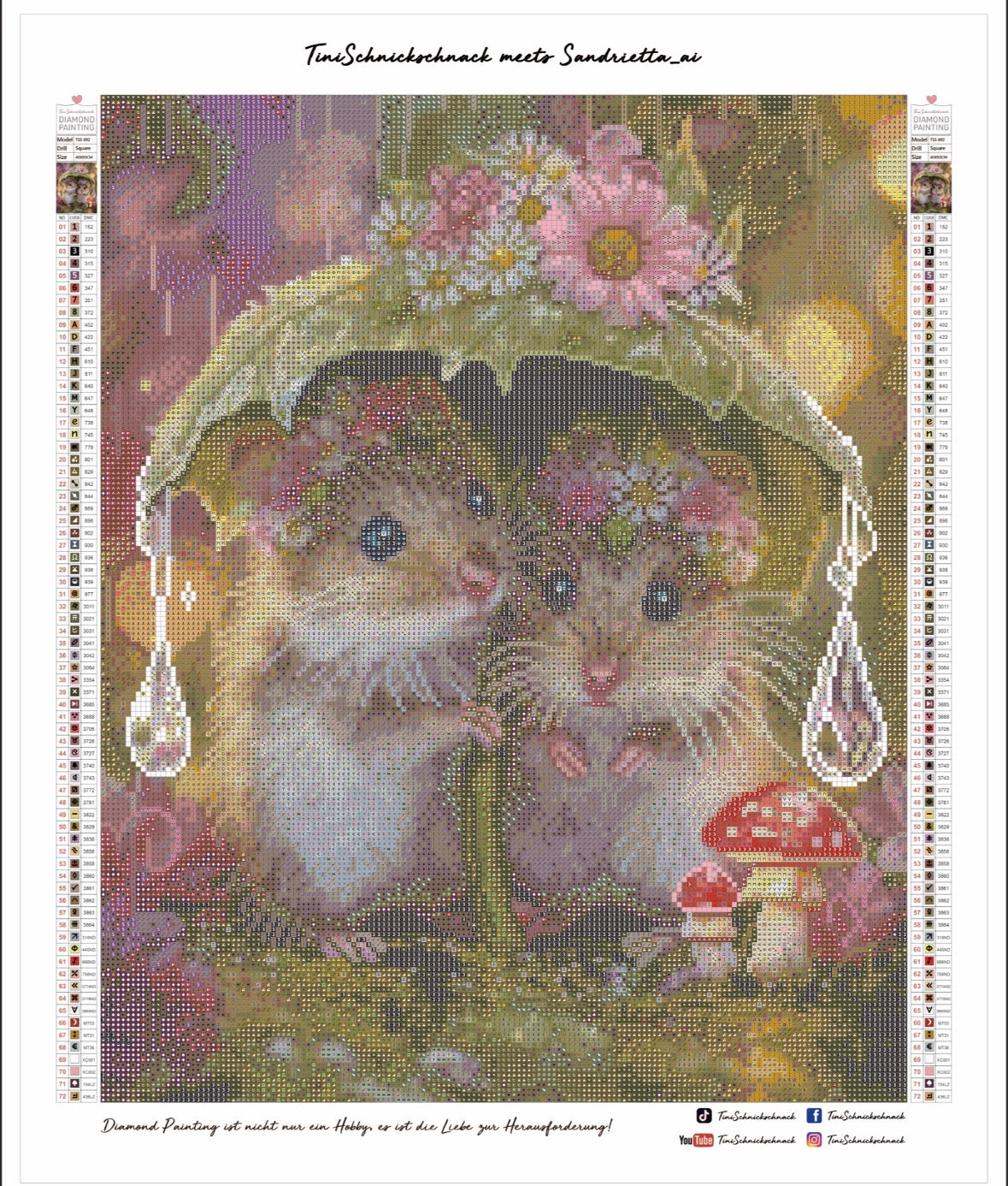 Diamond Painting Bild "Waldfreunde unterm Blütenschirm" von AI-Artist Sandrietta_ai (inkl. Feenstaub) 40x50cm TSS-892