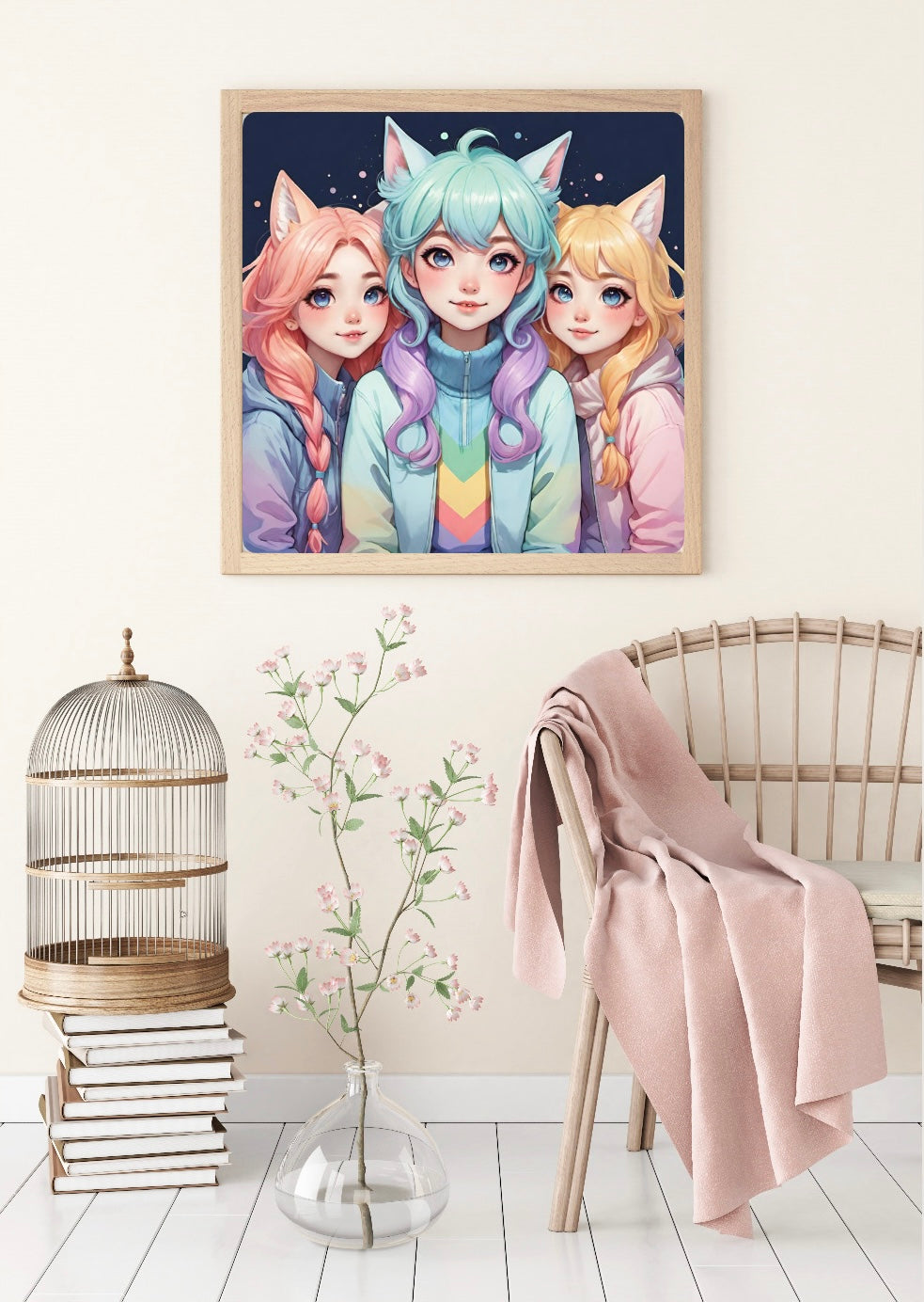 BILD DES TAGES! Diamond Painting Bild "Neko Sisters" von TiniSchnickschnack 40x40cm (inkl. Metallic) TSS-829 + gratis Überraschungscoverminder