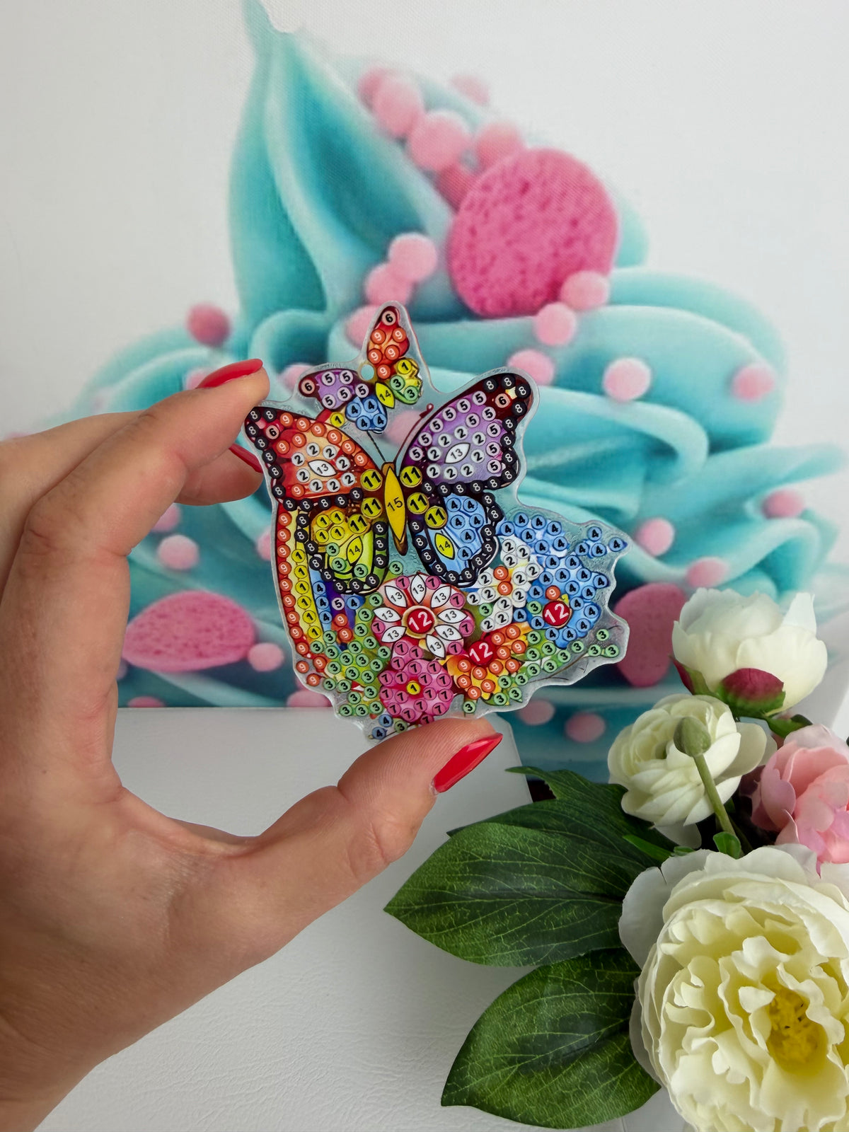 Diamond Painting Schlüsselanhänger "Regenbögen & Schmetterlinge" 5 Stück Anhänger (AH203)