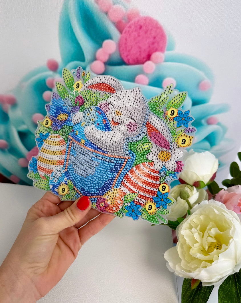Diamond Painting Oster Anhänger "Hasenspaß" 19,0x19,0cm (AH501)
