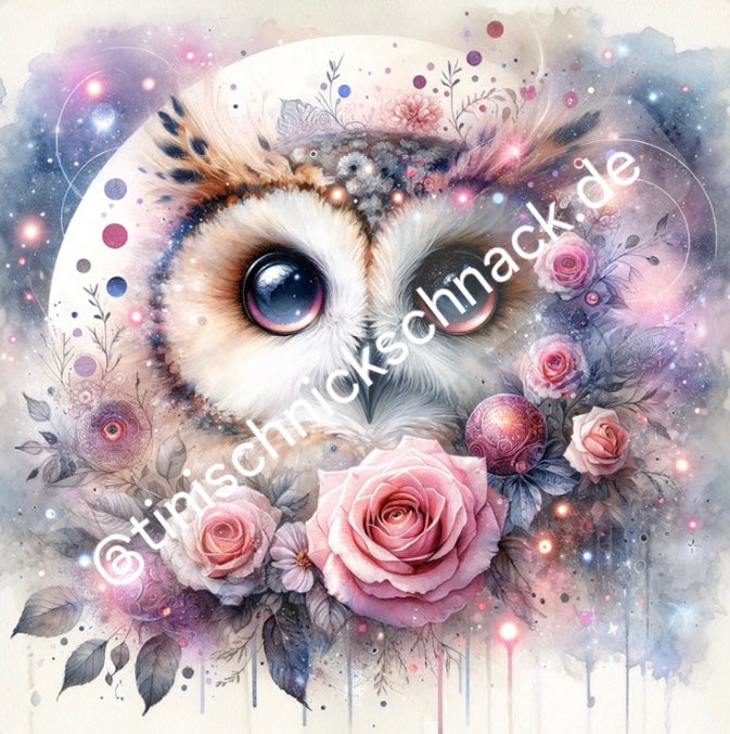 Diamond Painting Bild "Wintereule Estelle" von AI-Artist Sandrietta_ai 50x50cm (inkl. Fairy Dust)