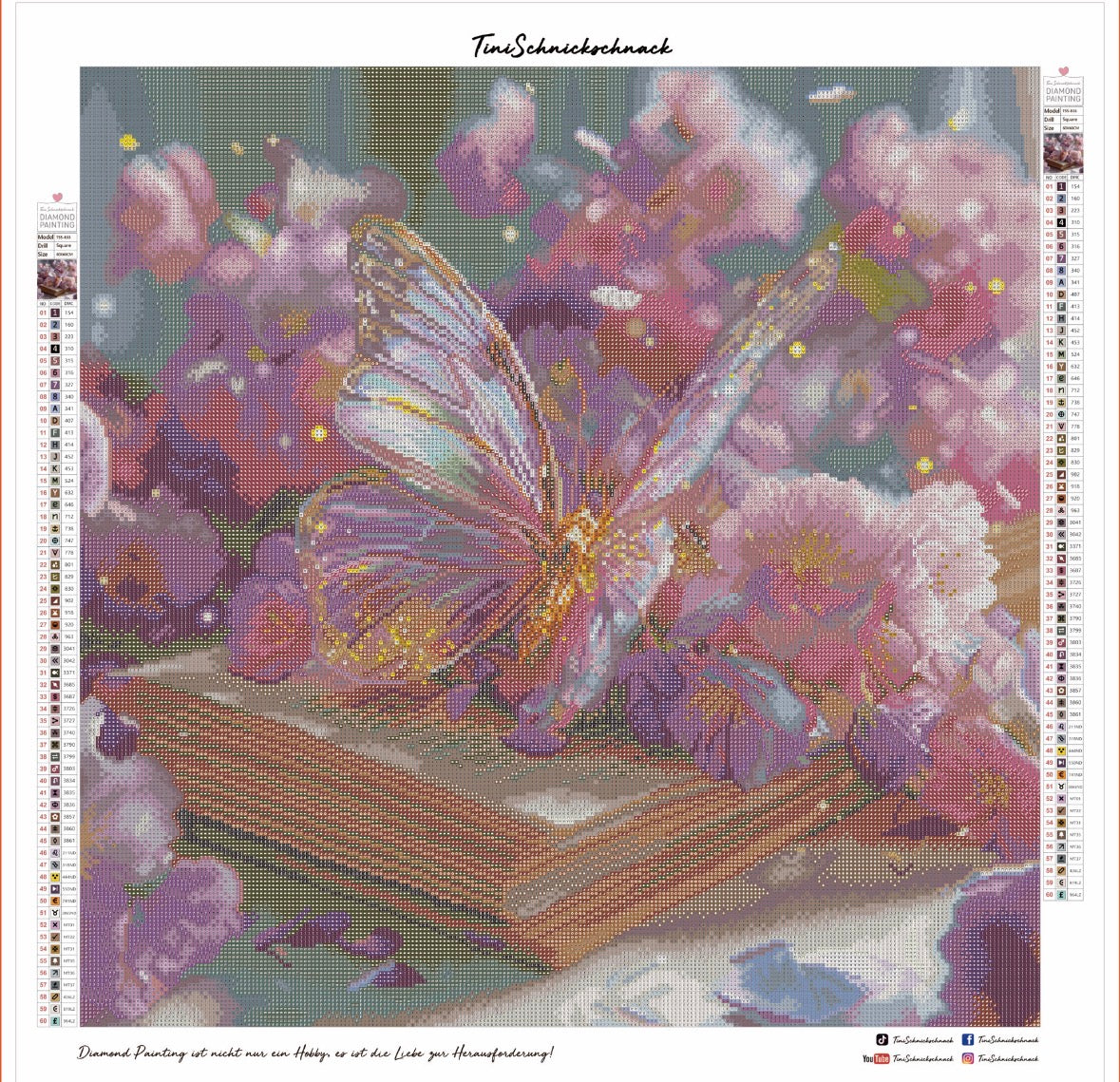 Diamond Painting Bild "Butterfly-Poesie" von TiniSchnickschnack 60x60cm (inkl. Metallic) TSS-833