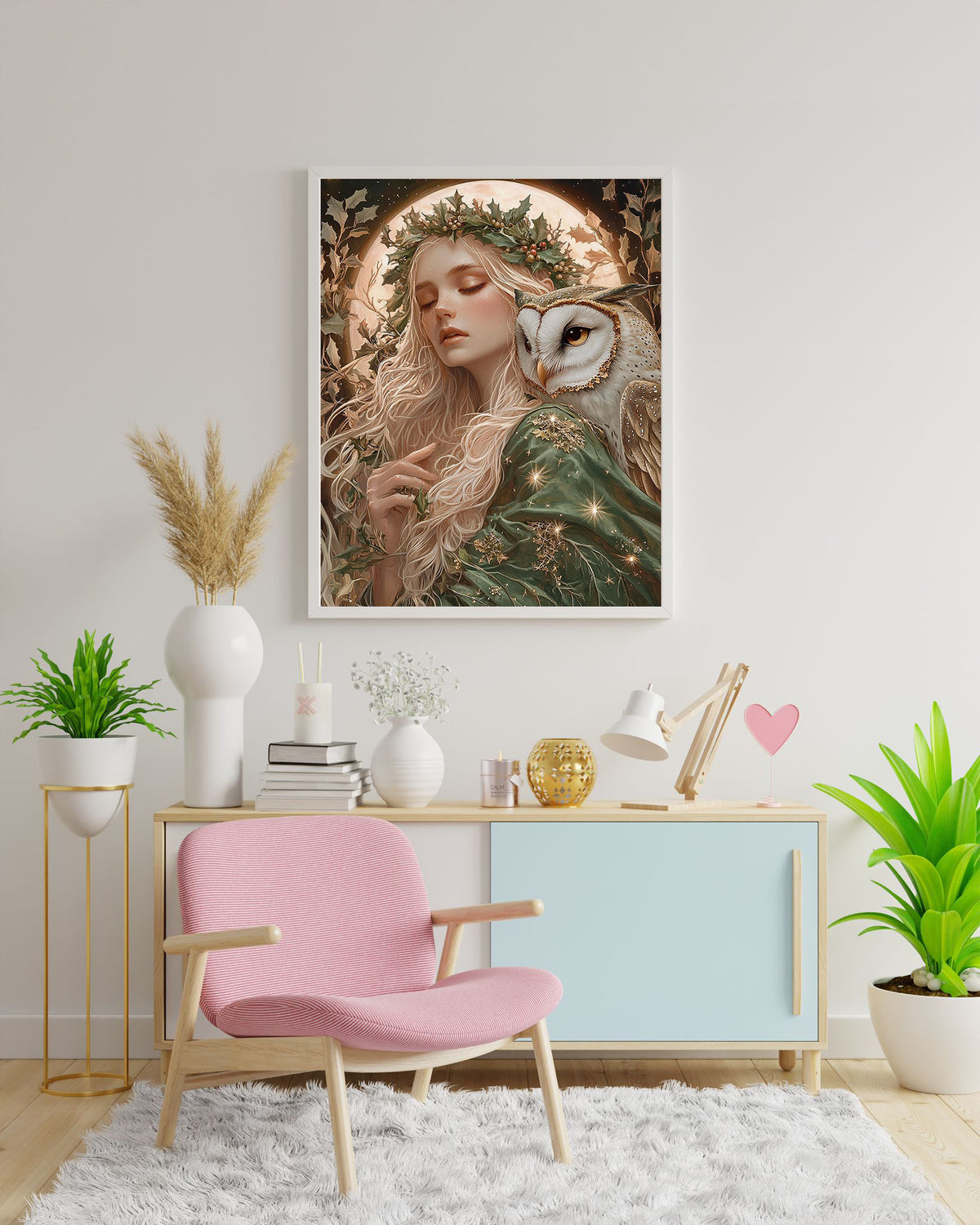 Diamond Painting Bild "Die Eulenflüsterin" von AI-Artist Sandrietta_ai (inkl. Strass) 40x50cm TSS-873