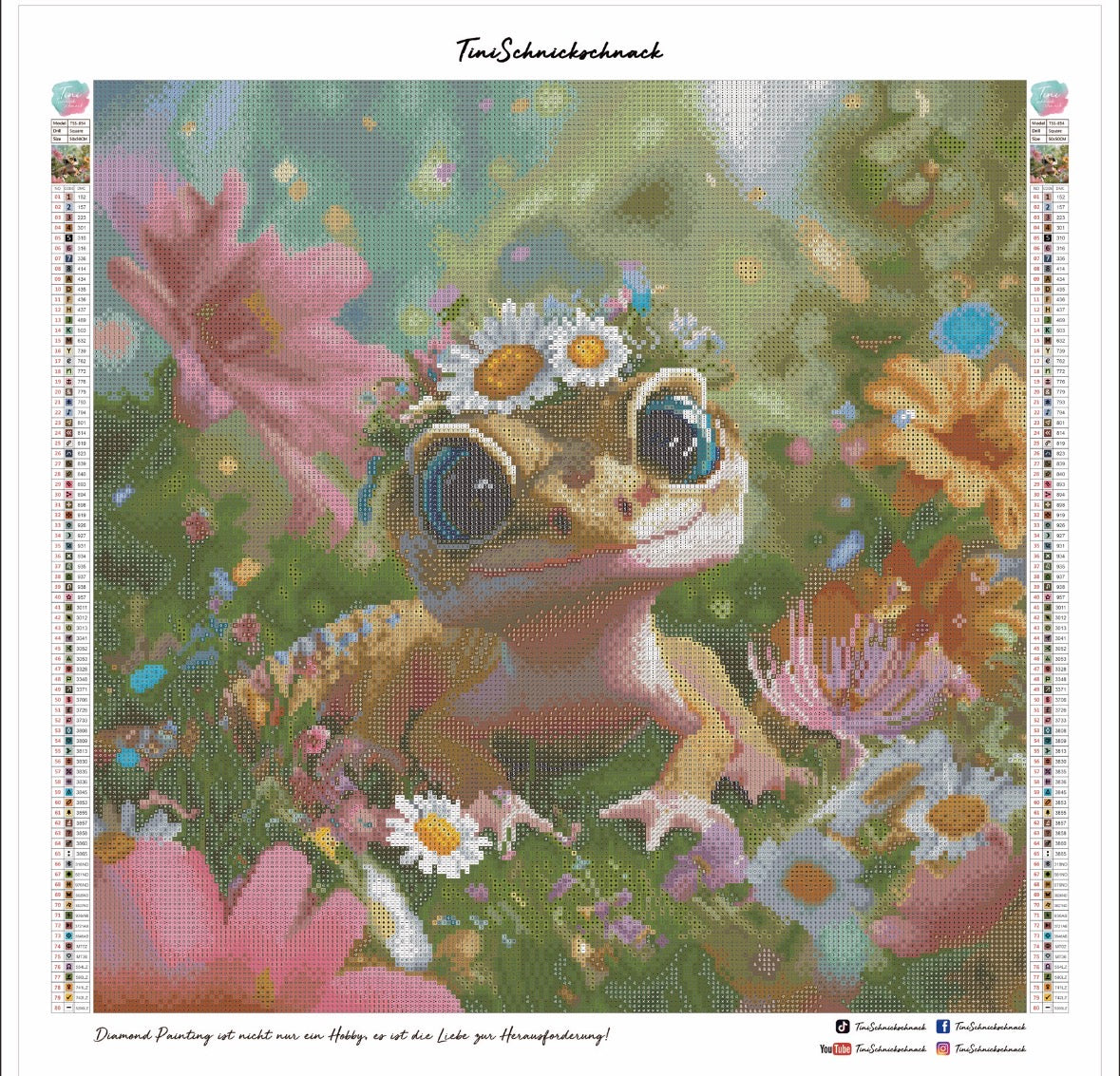 Diamond Painting Bild "Echse auf der Blumenwiese" von TiniSchnickschnack 50x50cm (inkl. Feenstaubsteinen) TSS-854