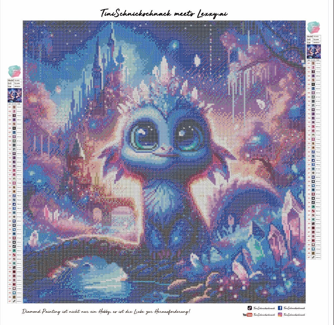 BILD DES TAGES! Diamond Painting Bild "Drache Duke" von AI-Artist Lexxy.ai 50x50cm (Full Strass) TSS-825 + gratis Überraschungscoverminder