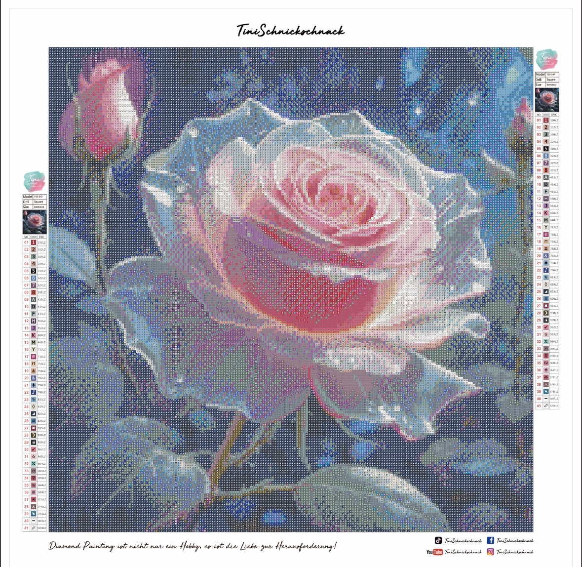 Diamond Painting Bild "Glasrose" 50x50cm (Full Strass) TSS-547