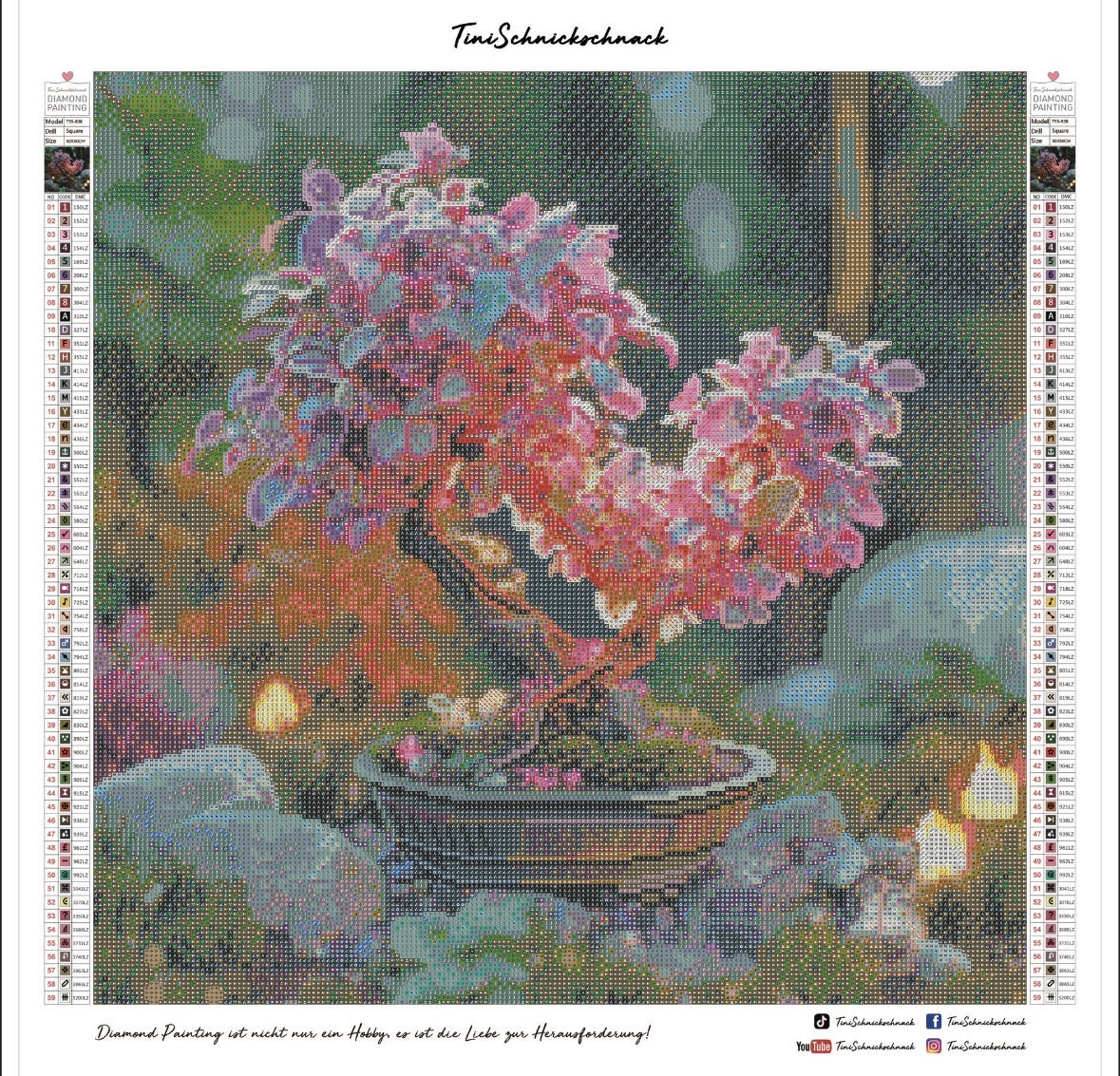 BILD DES TAGES! Diamond Painting Bild "Bonsai Bäumchen" von TiniSchnickschnack 50x50cm (Full Strass) TSS-838 + gratis Überraschungcoverminder