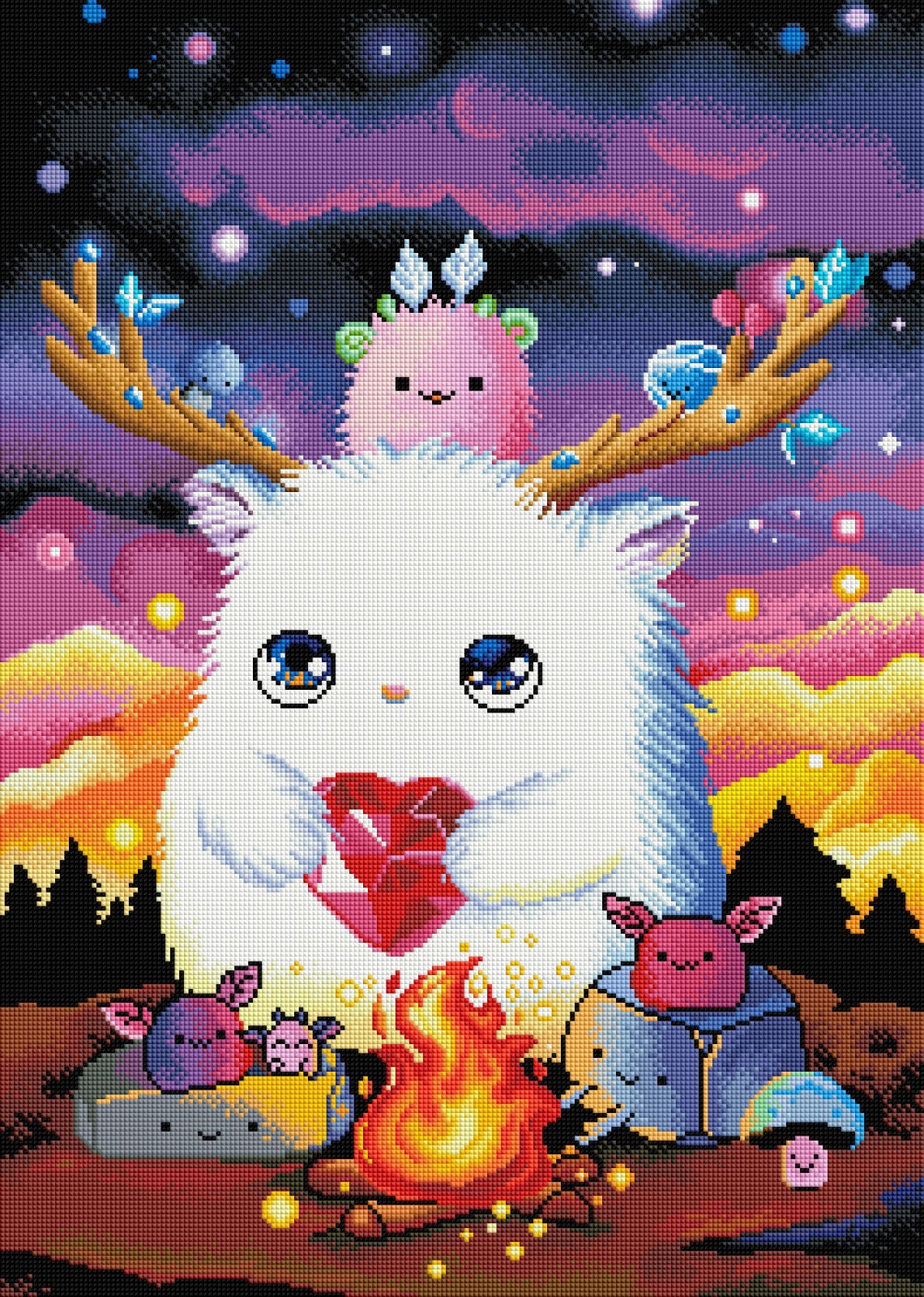 Diamond Painting Künstlerbild “Waldgeister am Lagerfeuer" von TinyTami 50x70cm (Sondersteine-Special) TSS-886
