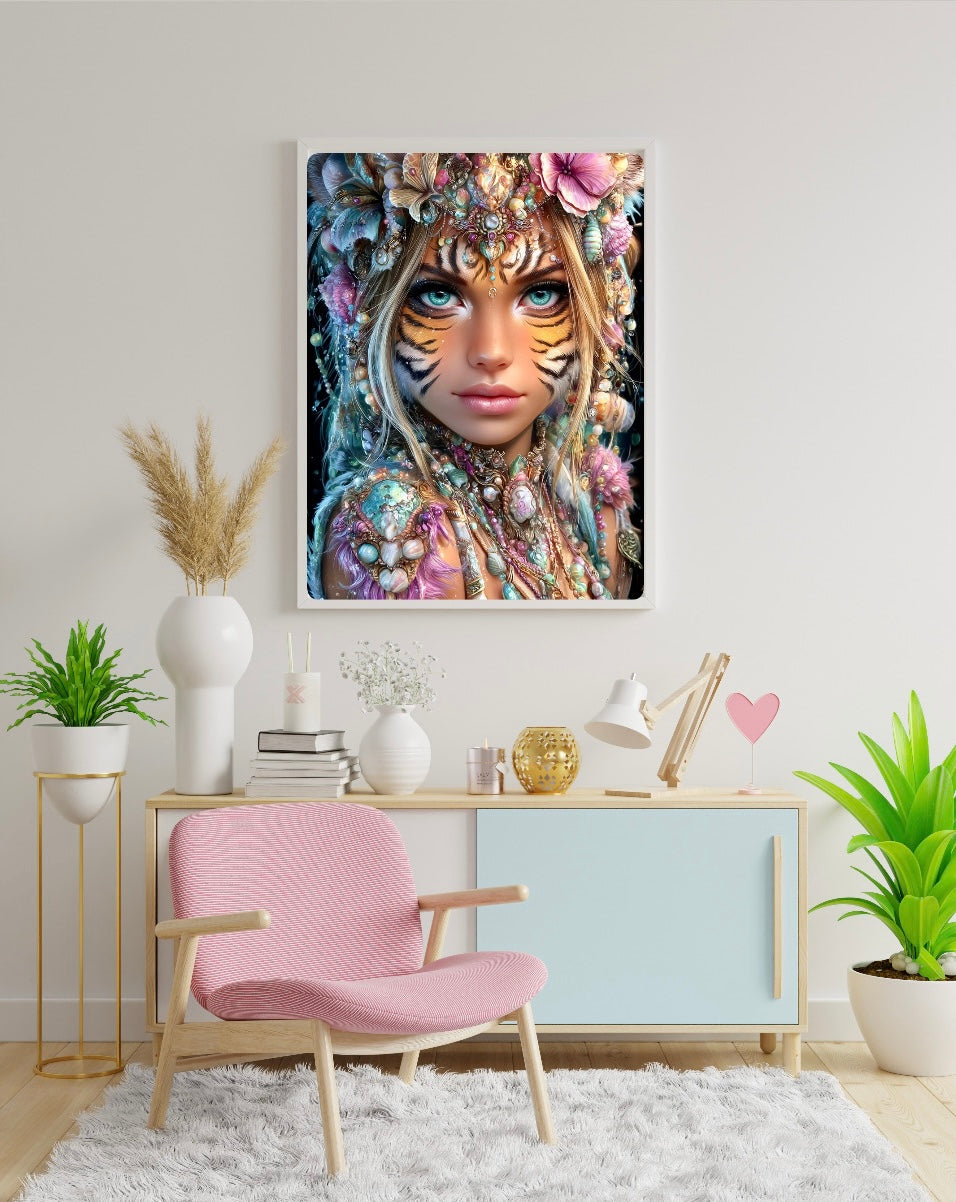 Diamond Painting Bild "Catalea - die Dschungelwächterin" von AI-Artist Sandrietta_ai (inkl. Feenstaub) 60x80cm TSS-725