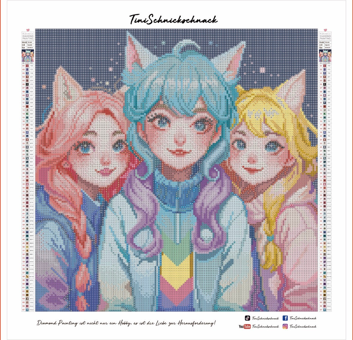 BILD DES TAGES! Diamond Painting Bild "Neko Sisters" von TiniSchnickschnack 40x40cm (inkl. Metallic) TSS-829 + gratis Überraschungscoverminder