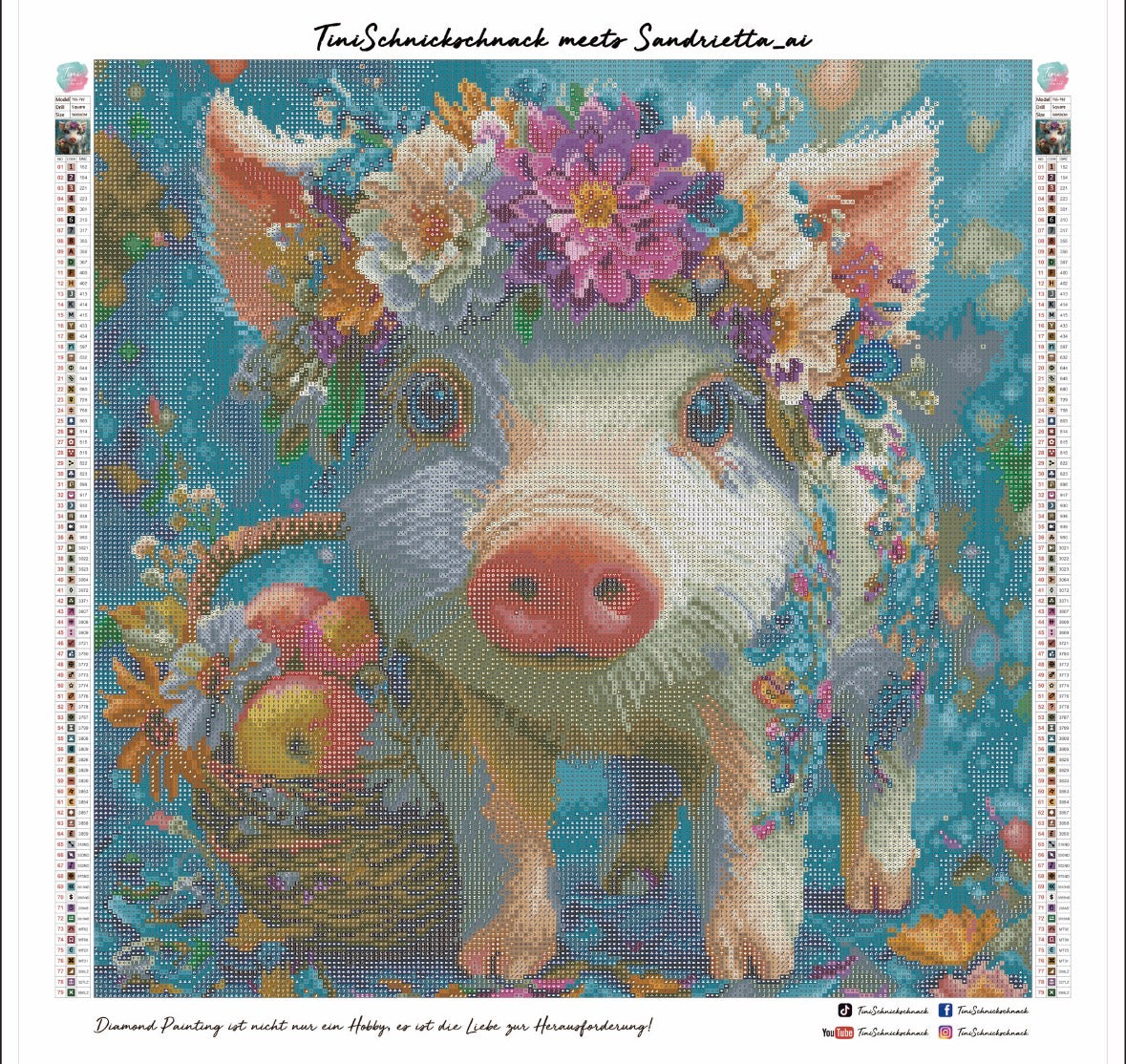 Diamond Painting Bild Schweinchen "Trüffel" von AI-Artist Sandrietta.ai 50x50cm (inkl. Metallic) TSS-792