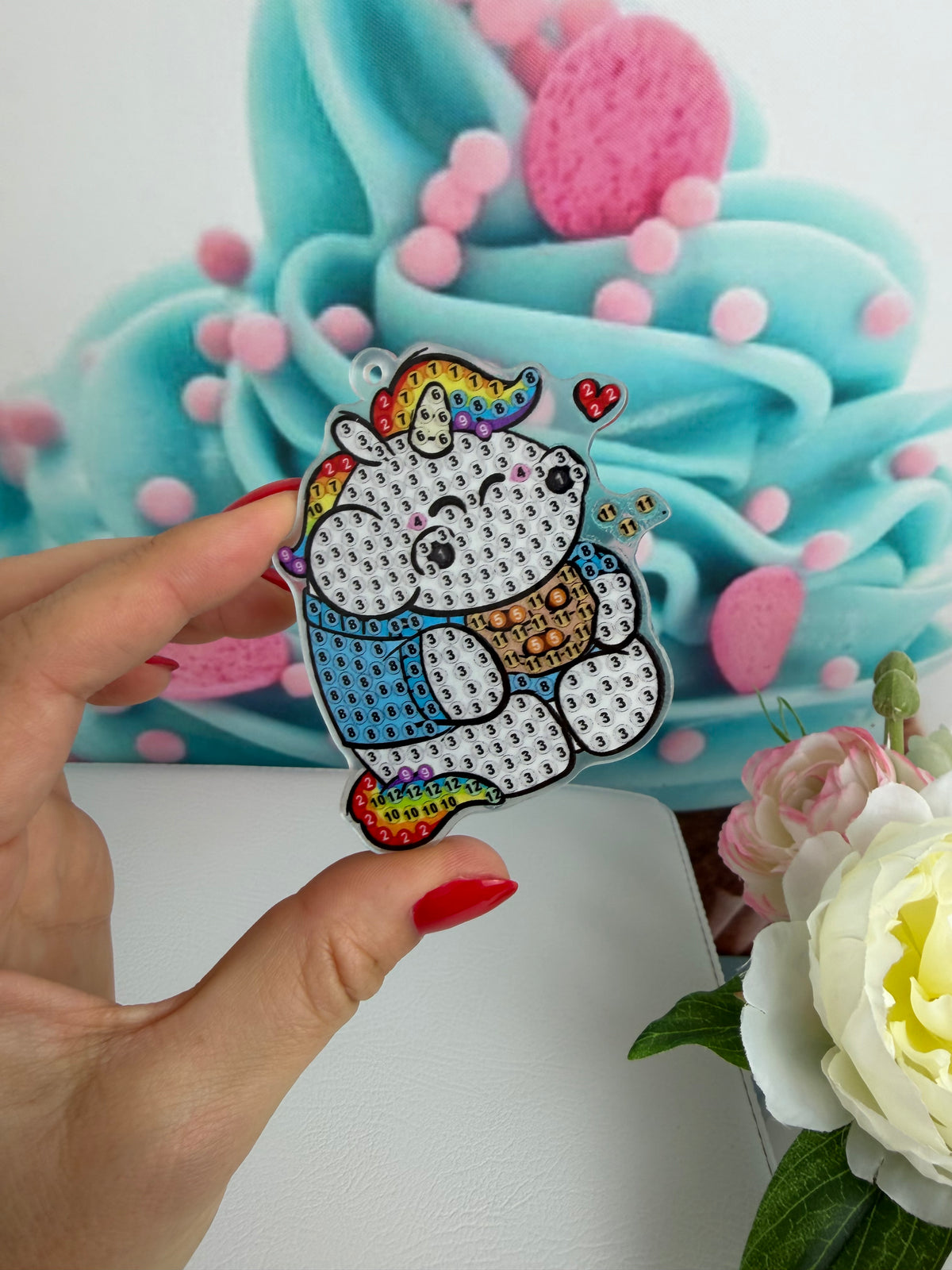 Diamond Painting Pummeleinhorn Schlüsselanhänger "Babyglück" 7 Stück Anhänger (AH527)