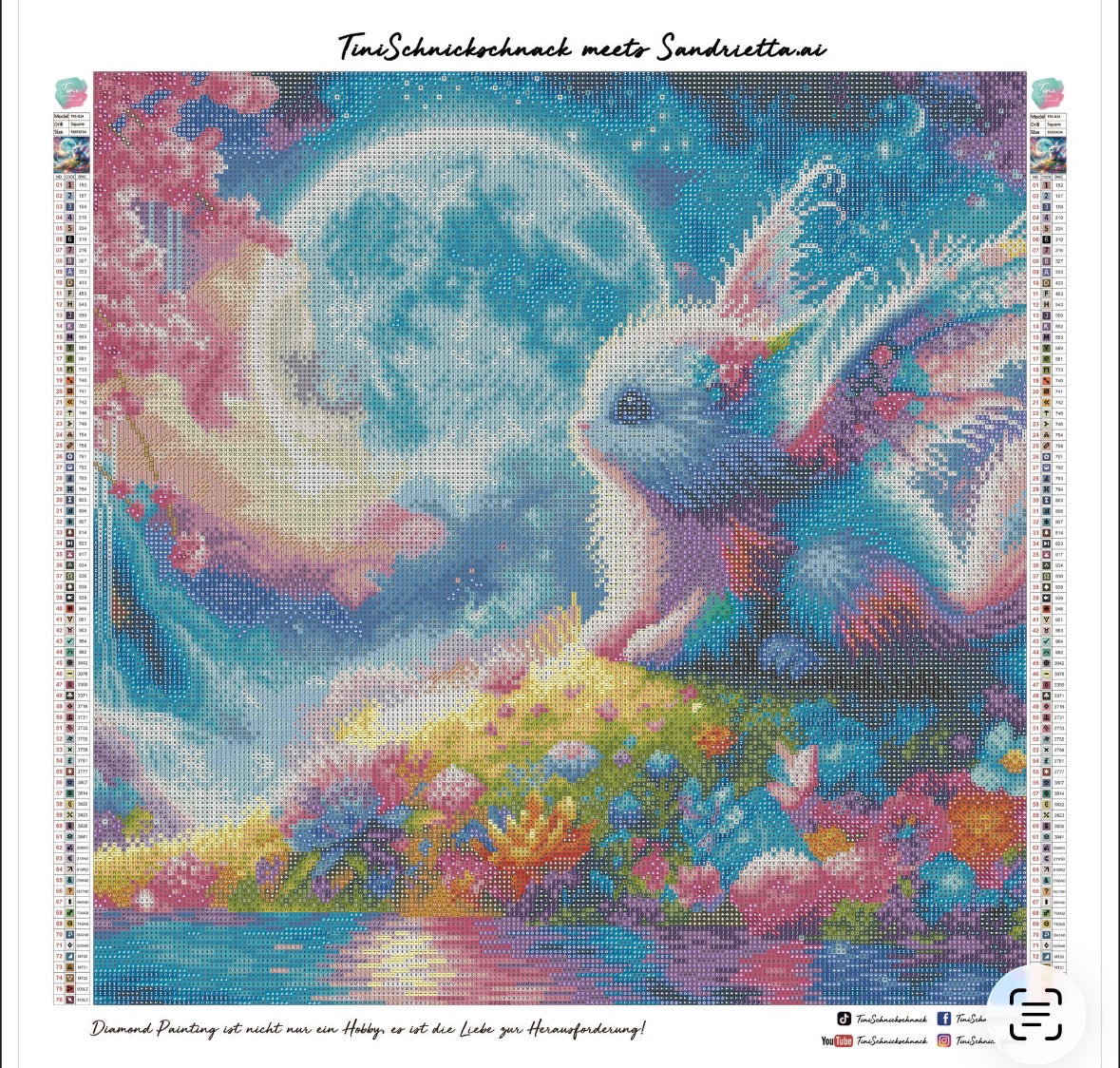 Diamond Painting Bild "Drache Tipsi-Moon" von AI-Artist Sandrietta.ai 50x50cm (inkl. Strass) TSS-824