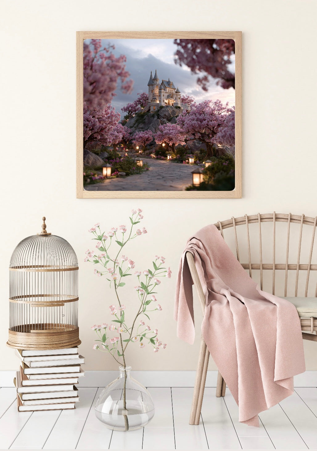 Diamond Painting Bild "Schloss Elfenstein im rosa Blütenmeer" von TiniSchnickschnack 70x70cm (inkl. Feenstaub) TSS-834