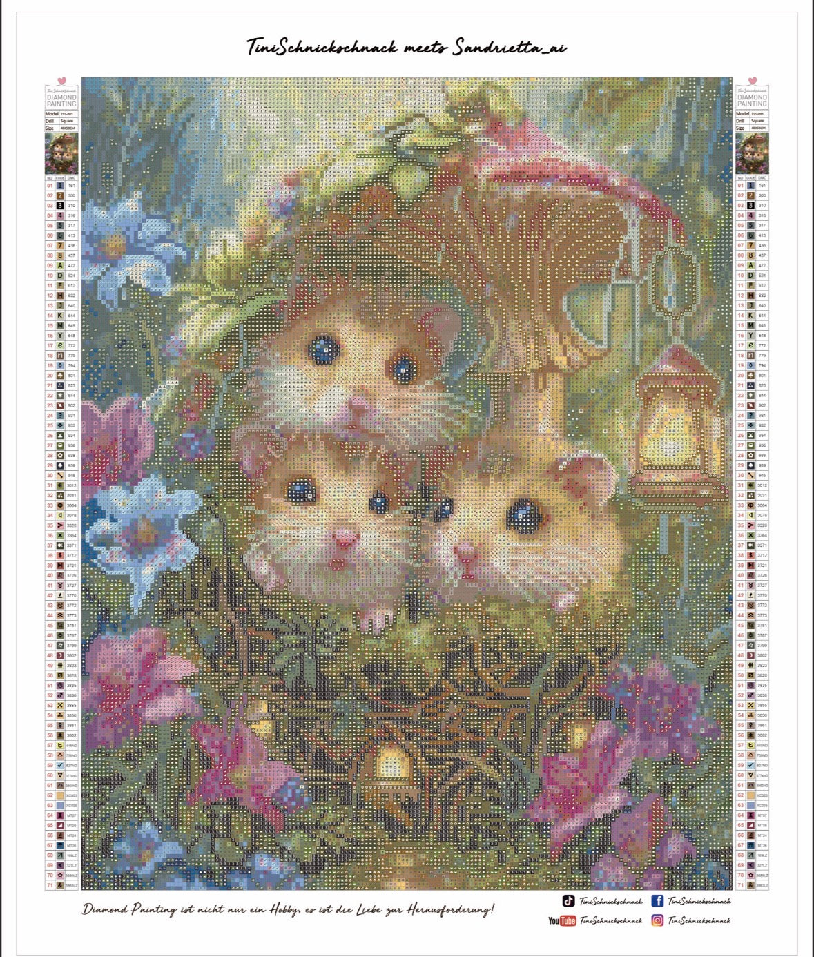 Diamond Painting Bild "Feldmäuse im Geheimversteck" von AI-Artist Sandrietta_ai (inkl. Feenstaub) 40x50cm TSS-893