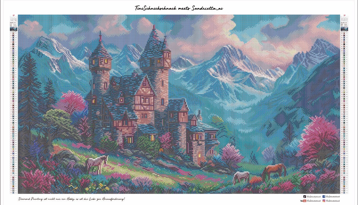 Diamond Painting Bild "Traumschloss in den Bergen" von AI-Artist Sandrietta 50x90cm (Sondersteine Special) TSS-810