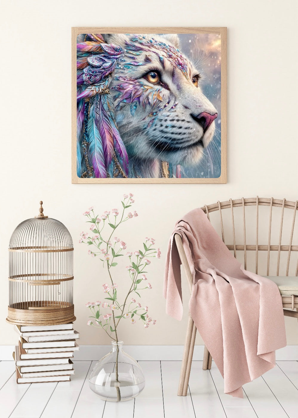 Diamond Painting Bild „White Lion" von AI-Artist Sandrietta.ai 50x50cm (Sondersteine Special) TSS-797