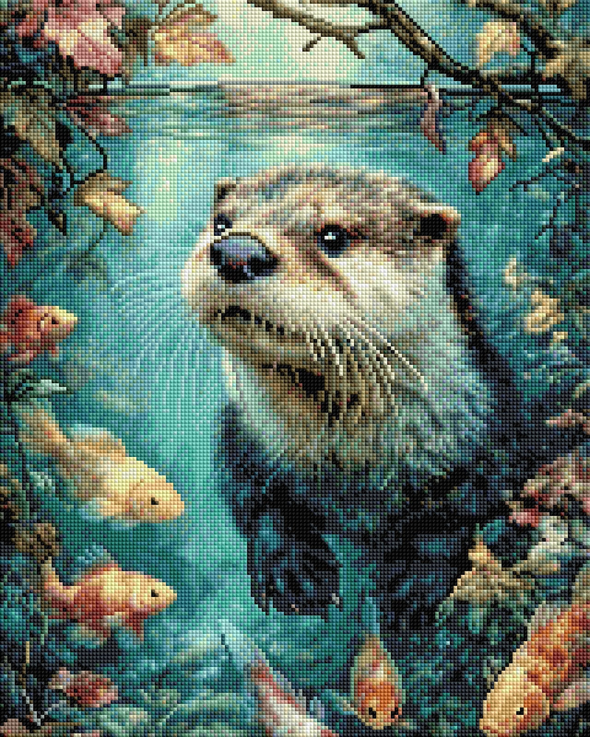 Diamond Painting Bild "Otterglück im Goldfischteich" von AI-Artist Sandrietta_ai (inkl. Feenstaub) 40x50cm TSS-742
