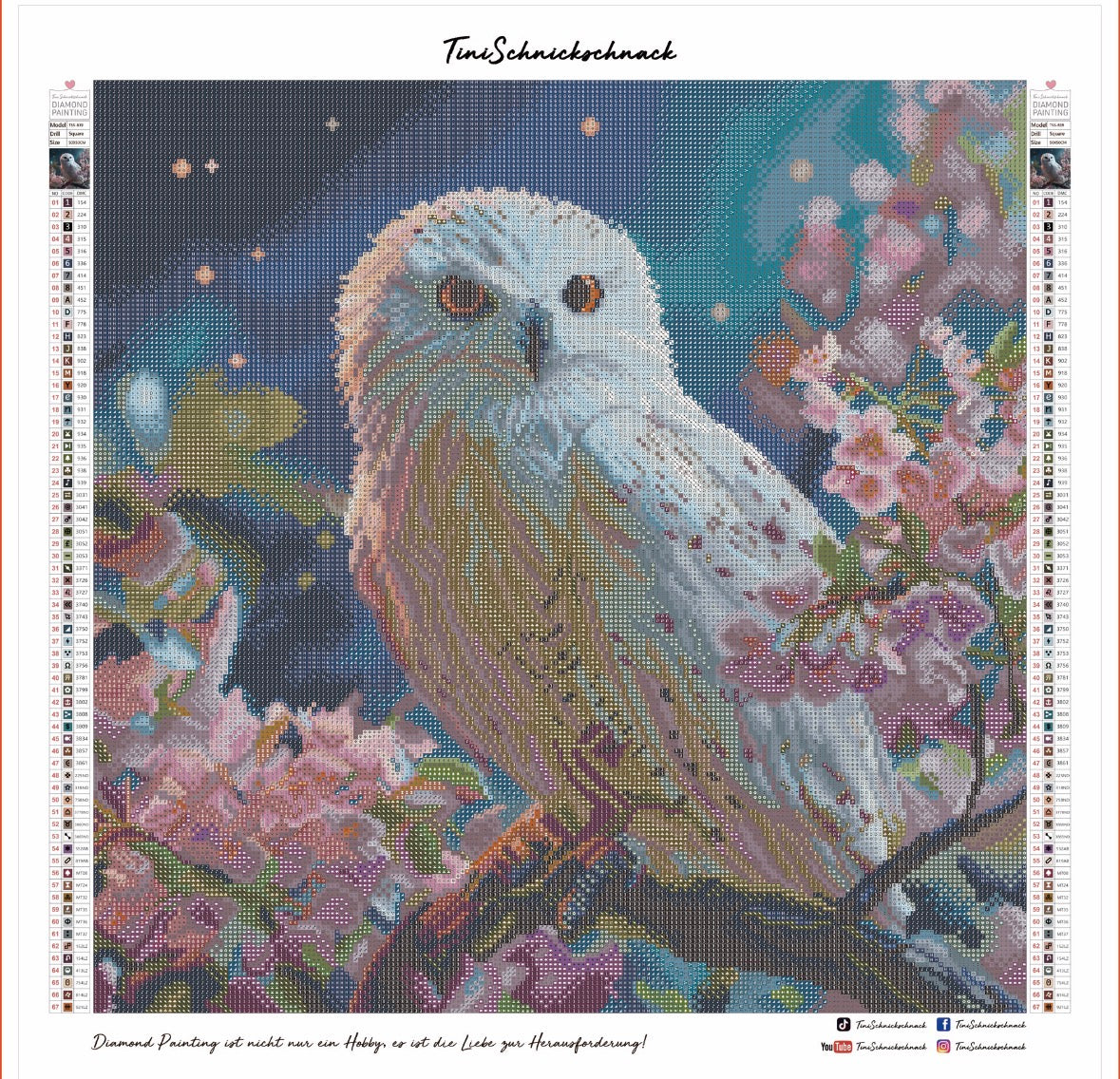 Diamond Painting Bild "Eulenflüstern in der Nacht" von TiniSchnickschnack 50x50cm (Sondersteine Special) TSS-839