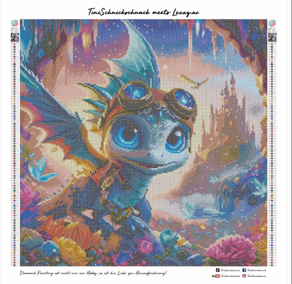 Diamond Painting Bild "Drache Speedy" von AI-Artist Lexxy.ai 50x50cm (Sondersteine-Special) TSS-794