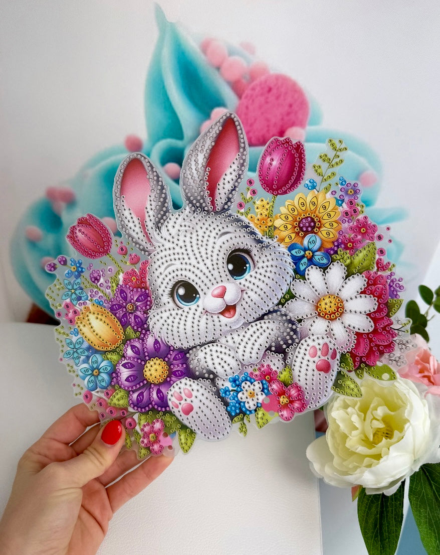 Diamond Painting Oster Schlüsselbrett "Frühlingshasi" 24,0x21,0cm (AH517)