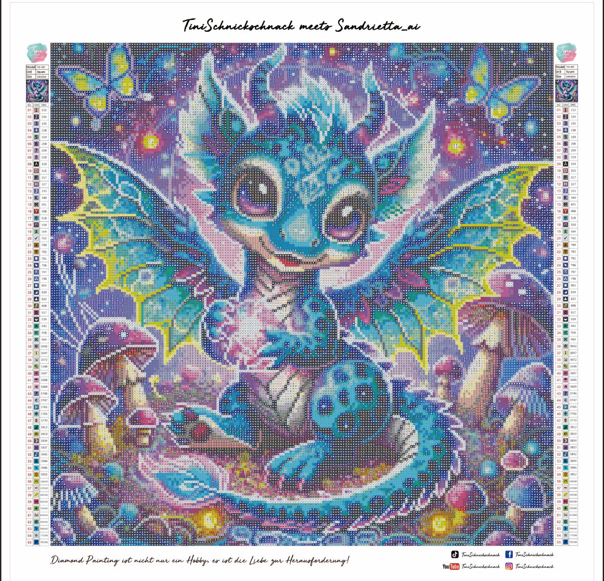 Diamond Painting Bild Drache "Aiko" von AI-Artist Sandrietta.ai 50x50cm (inkl. Feenstaub) TSS-500
