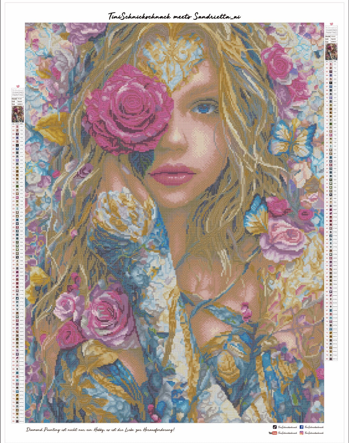 Diamond Painting XL Bild "Amalia - Göttin der Rose" von AI-Artist Sandrietta_ai (Sondersteine Special) 60x80cm TSS-821