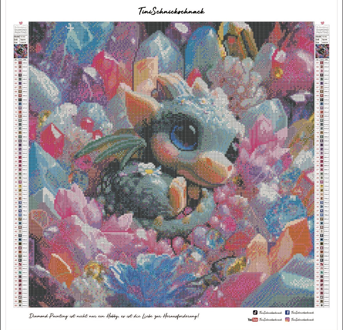 Diamond Painting Bild "Funkeldrache Joshi" von TiniSchnickschnack 50x50cm (Full Strass) TSS-832