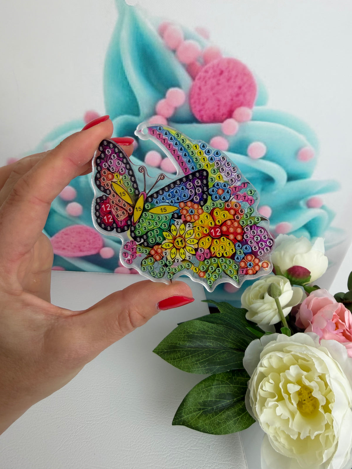 Diamond Painting Schlüsselanhänger "Regenbögen & Schmetterlinge" 5 Stück Anhänger (AH203)