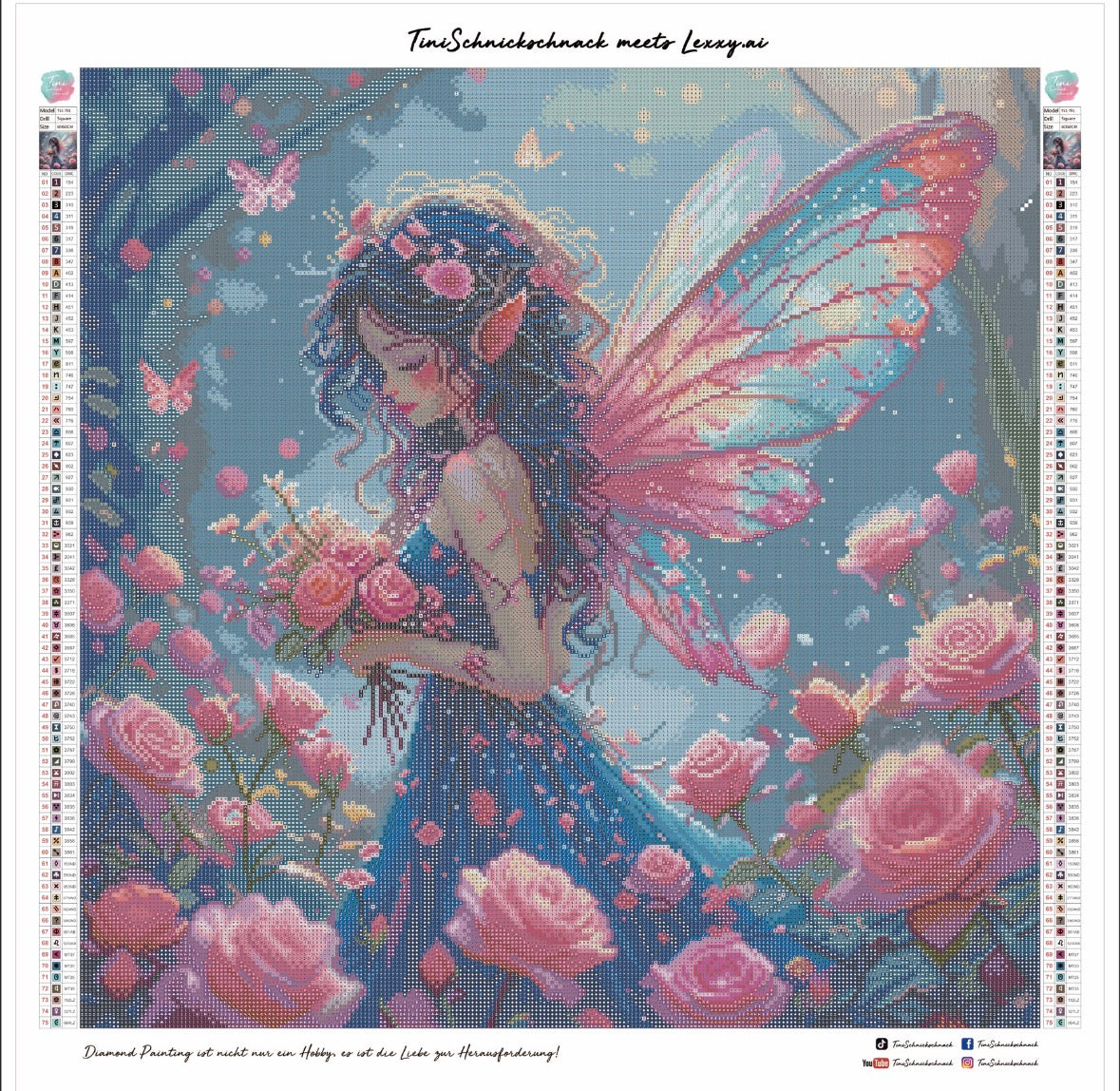 Diamond Painting Bild "Rosenfee" von AI-Artist Lexxy.ai 60x60cm (inkl. Feenstaub) TSS-791