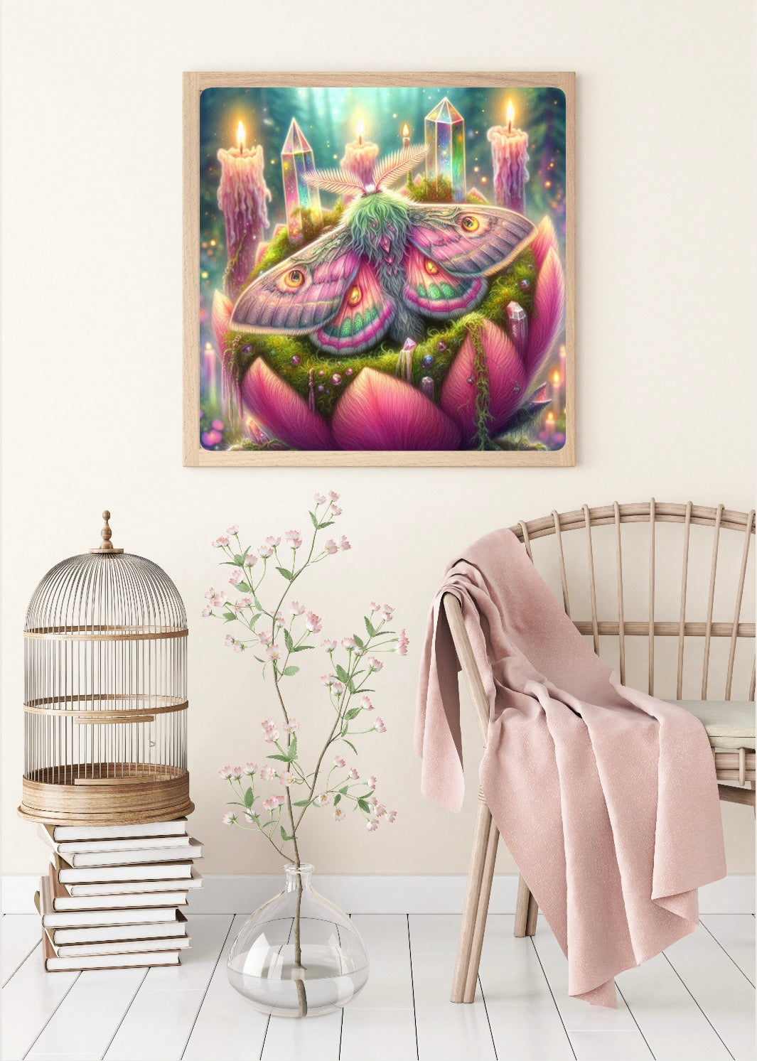 Diamond Painting Bild „Motte im Kerzenschein" von AI-Artist Sandrietta.ai 50x50cm (Full Strass) TSS-776