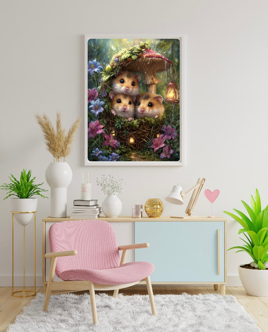 Diamond Painting Bild "Feldmäuse im Geheimversteck" von AI-Artist Sandrietta_ai (inkl. Feenstaub) 40x50cm TSS-893