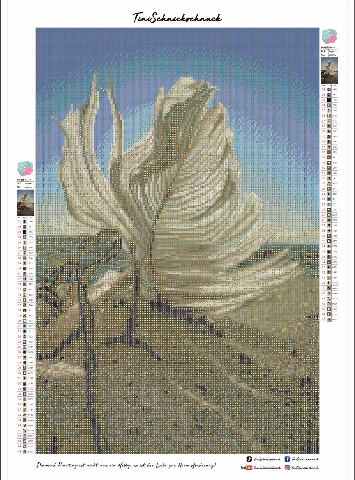 Diamond Painting Bild "Feder am Sandstrand" von TiniSchnickschnack 40x60cm (inkl. Metallic) TSS-744